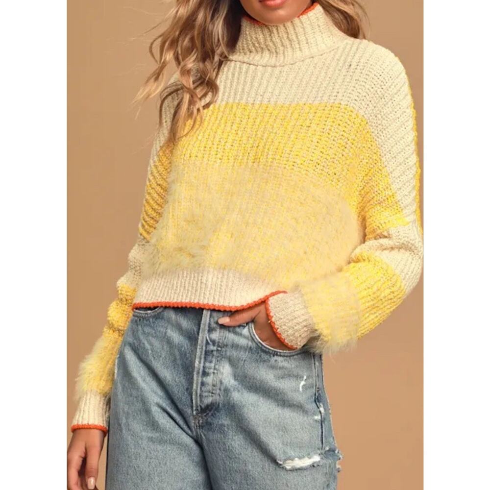 Free People Sunbrite Cropped Sweater Women's Size XS Yellow White Orange Boho